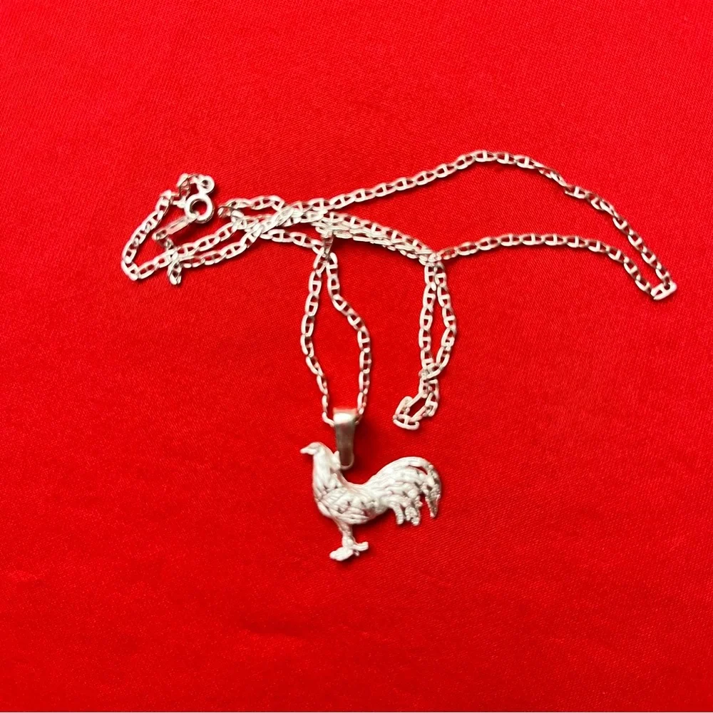 925‎ Sterling Silver Rooster Charm Pendant and chain necklace